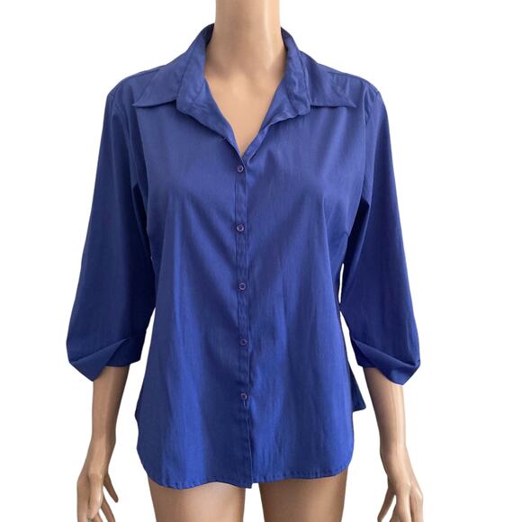 Paul Harris Design Blouse Womens Large Button Front Lightweight Blue - Picture 1 of 8